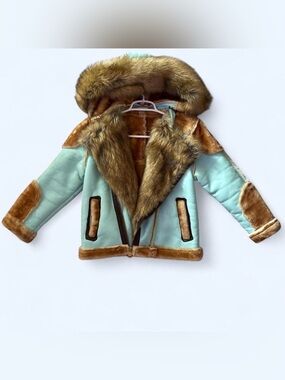 Kids Faux Fur-Trimmed Aviator Jacket - Mint & Brown